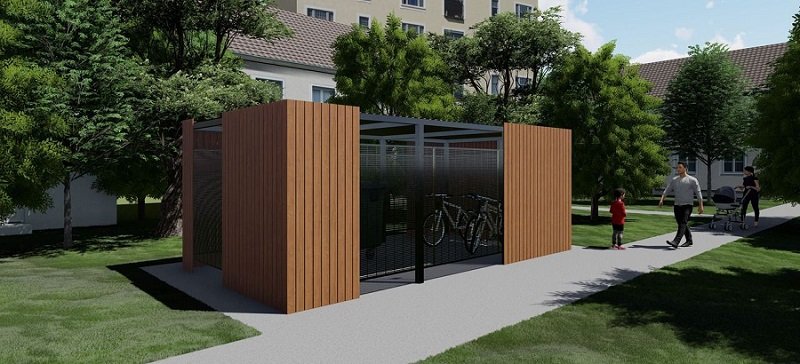 Altany śmietnikowe wypasażone w autonomiczną kontrolę dostępu z identyfikacją mieszkańców, oświetleniem solarnym oraz systemem jednego klucza
