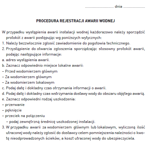 procedura rejestracji awarii wodnej